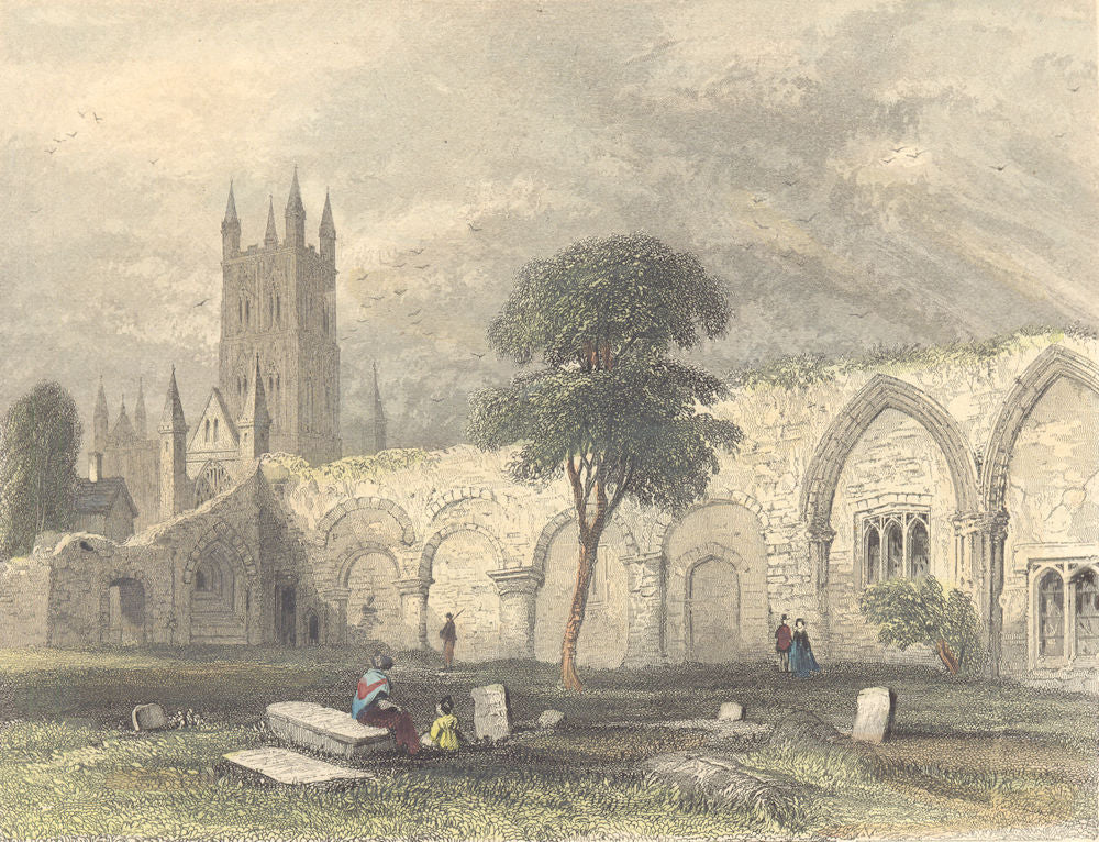 GLOUCESTERSHIRE. Gloucester cathedral view from St. Catherines Abbey.  1850